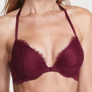 Victoria's Secret Purple Very Sexy Plunge Shine Strap Push UP Lace Bra 34DD Wire
